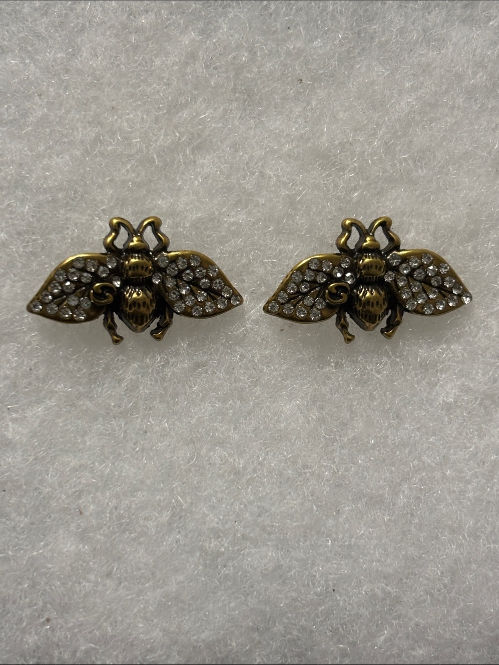 GG Bee Crystal Stud Earrings - Antique Gold